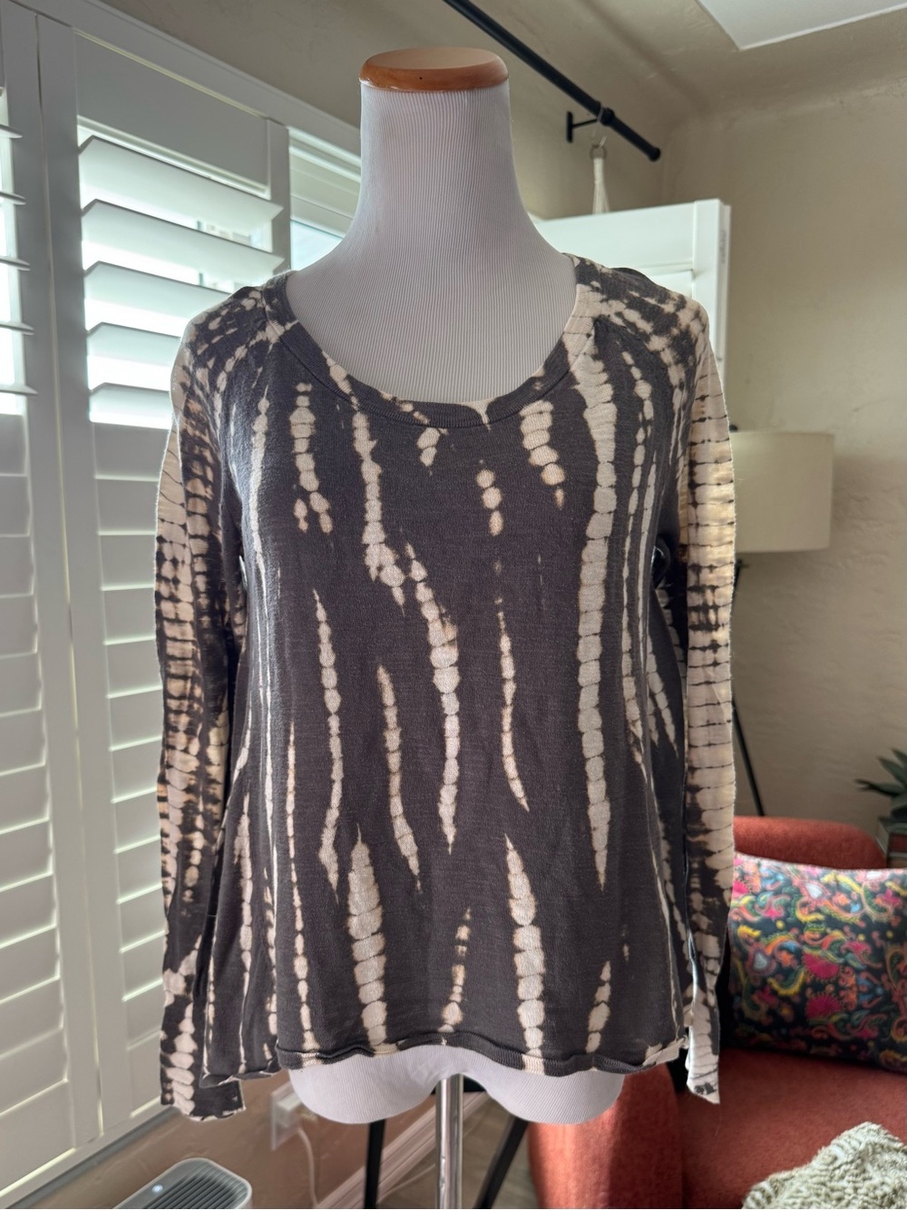 C&C California Charcoal and Cream Tie-Dye Long Sleeve Top